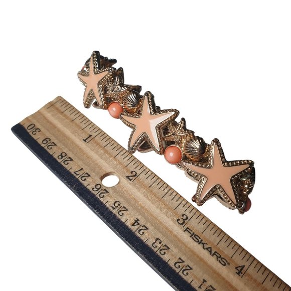 Starfish Stretch Bracelet 8" Fashion Costume Peach Orange Gold Tone Beach Ocean - Picture 4 of 6